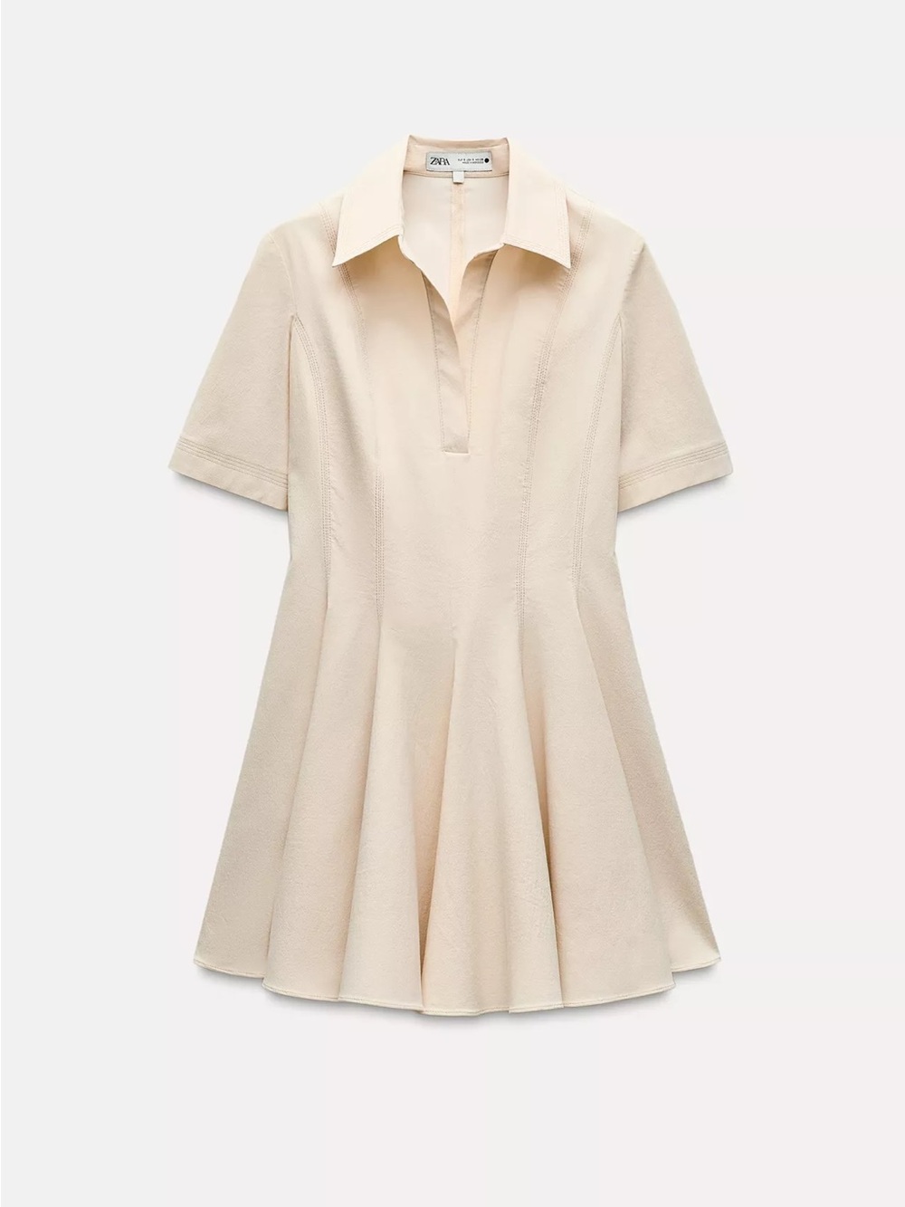 NWT Zara Cream Polo Collar Fit-and-Flare Mini Dress